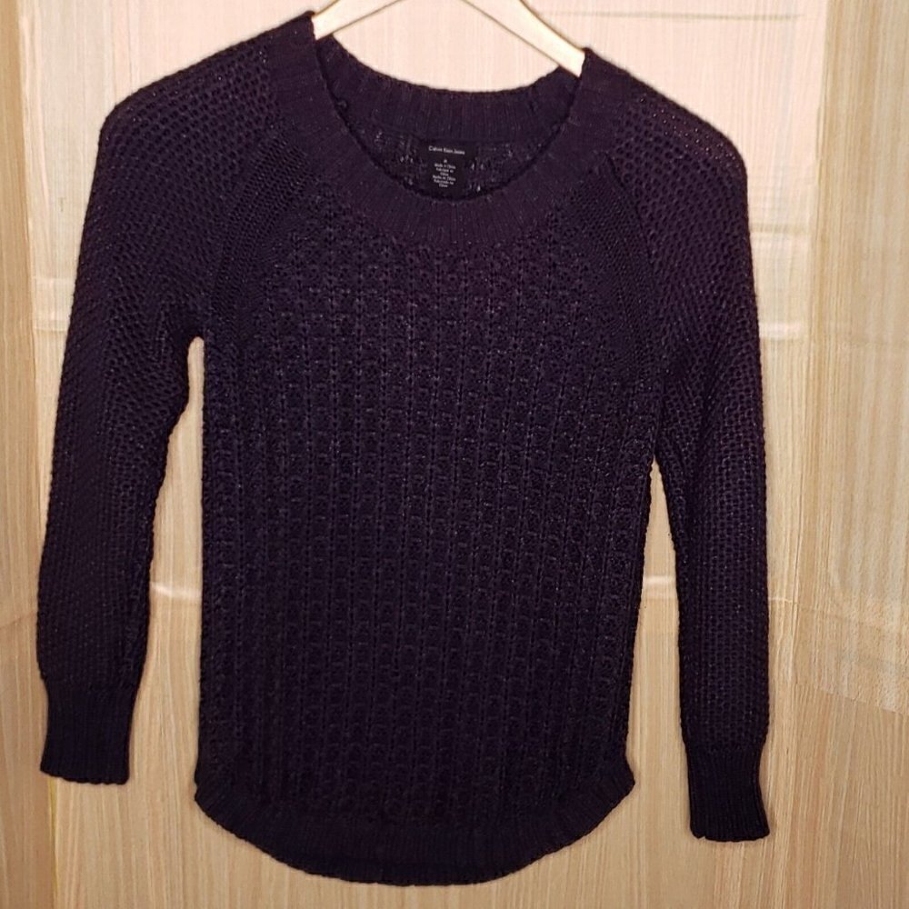 Calvin Klein Womens Purple Cable Knit Crew Sweater Medium